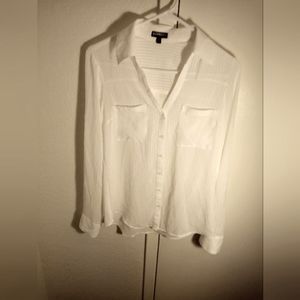 Express White Long Sheer Blouse w/ Roll Up Tap for half Sleeve Style